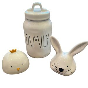 Rae Dunn Family Canister with Lid Bunny Topper/Chick Topper